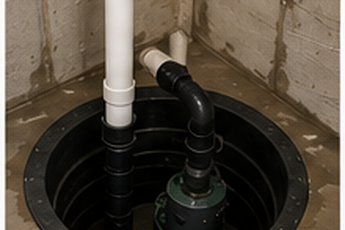 Sump pit and pump area inspected during a Des Moines basement cleanup