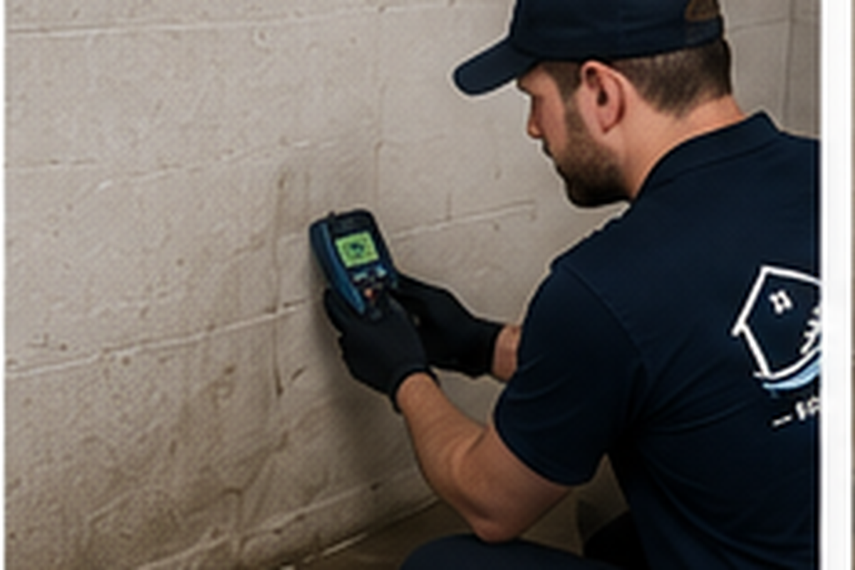Moisture reading taken on a Des Moines basement foundation wall